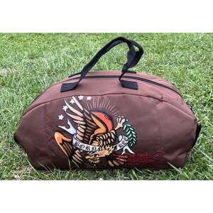 Ed Hardy Born Free Eagle Duffel Gym Bag Brown Tattoo Art Weekender Travel‎ Strap